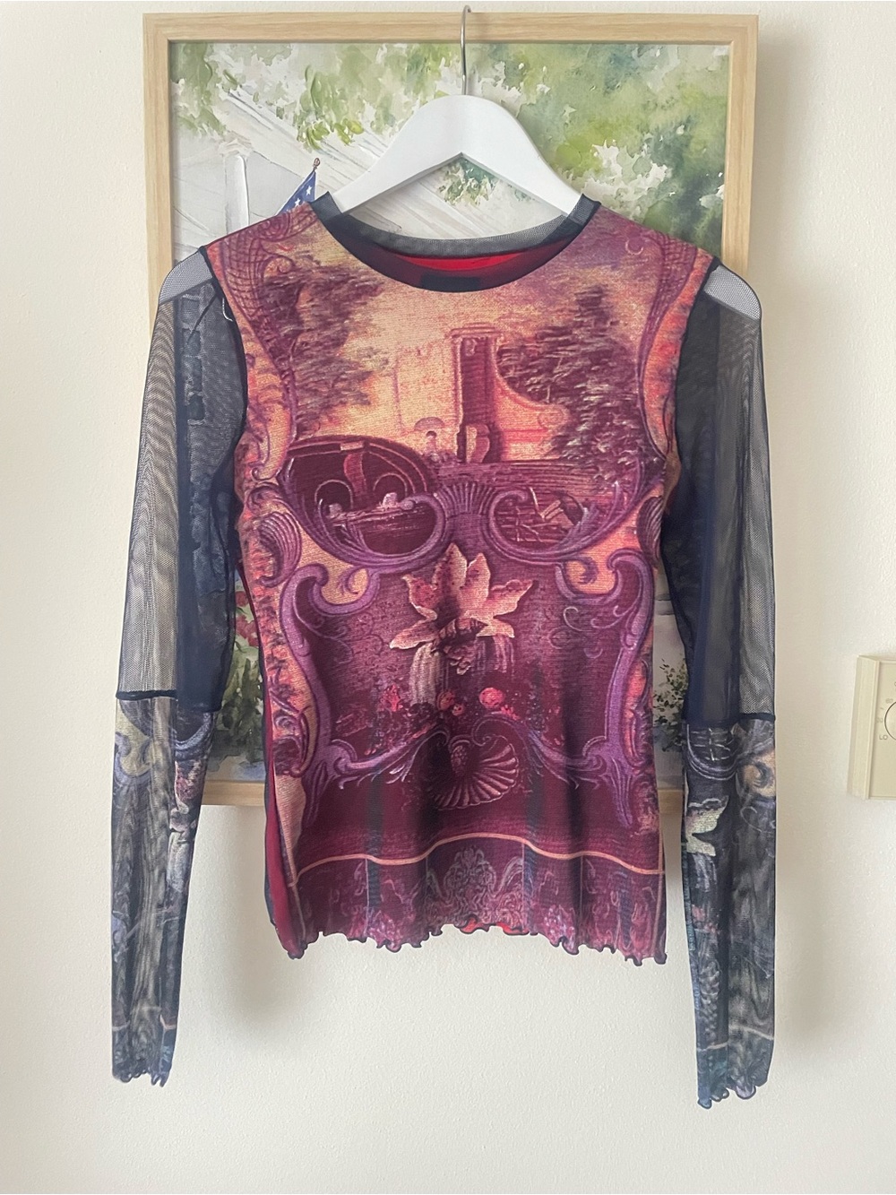 Anac by Kimmy 90s Y2K Mesh Long Sleeve Top Tapestry Grunge Fairycore Medium